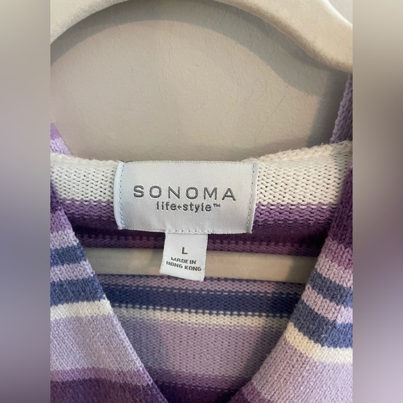 Y2K Styled Sonoma Multi Colored Purple Stripped Sweater with Hood - Picture 2 of 4
